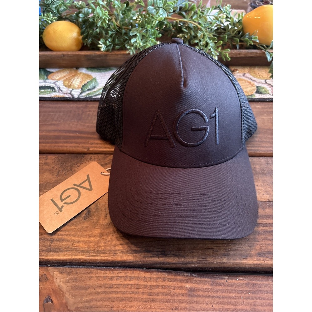 AG1 Athletic Greens‎ Adult One Size Black On Black Logo Mesh Back Strap Back Cap